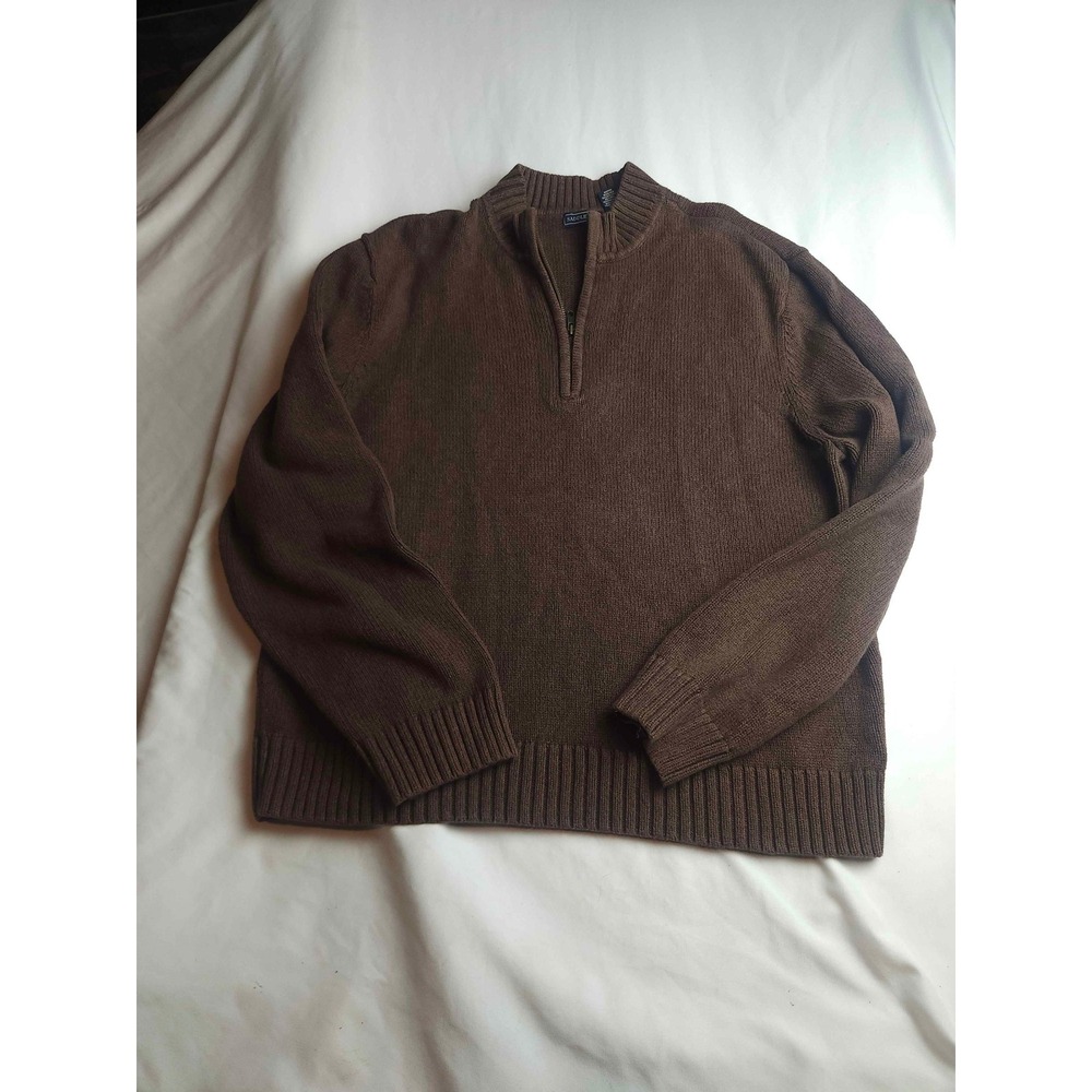 Saddlebred Mens XL Brown 100% Cotton Quarter Zip Pull over Sweater
